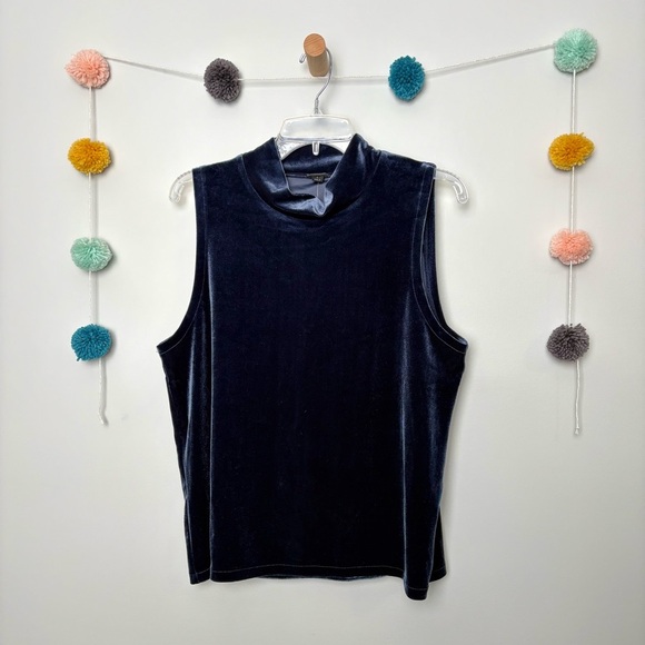 J. Crew Solid Dadk Navy Blue Velvet Sleeveless Mockneck Blouse - Picture 1 of 7